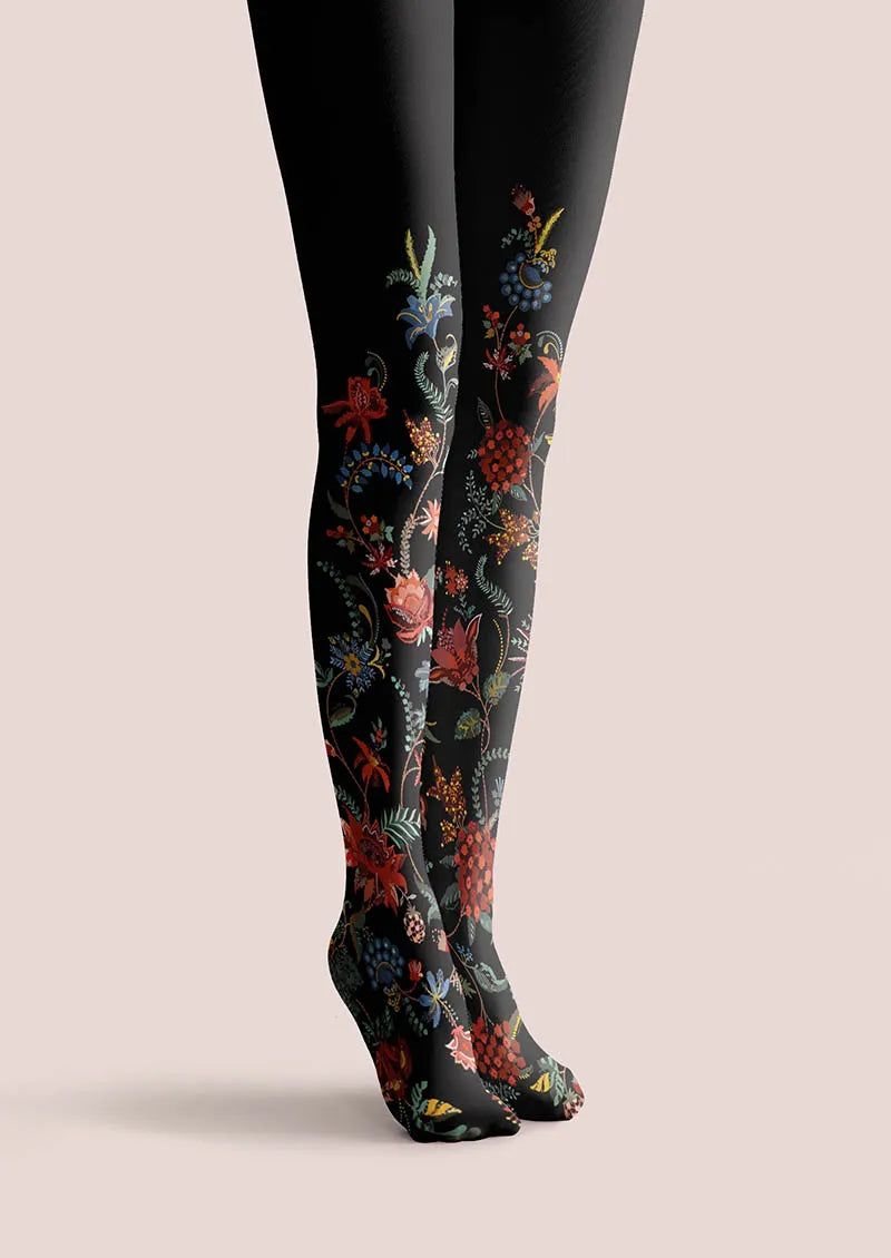 Exotic Floral Black Tights – Fun Art Graphic Pantyhose | Viken