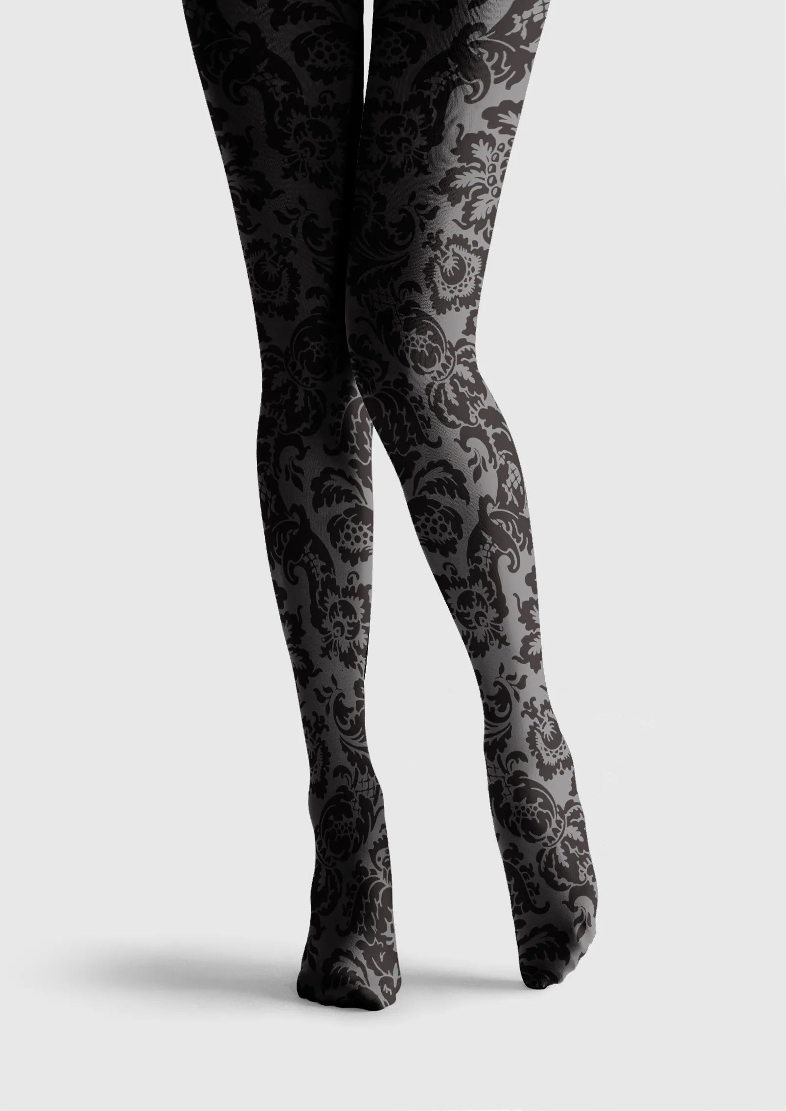 Baroque Bloom Noir Lace Tights – Elegant Vintage Floral Pantyhose