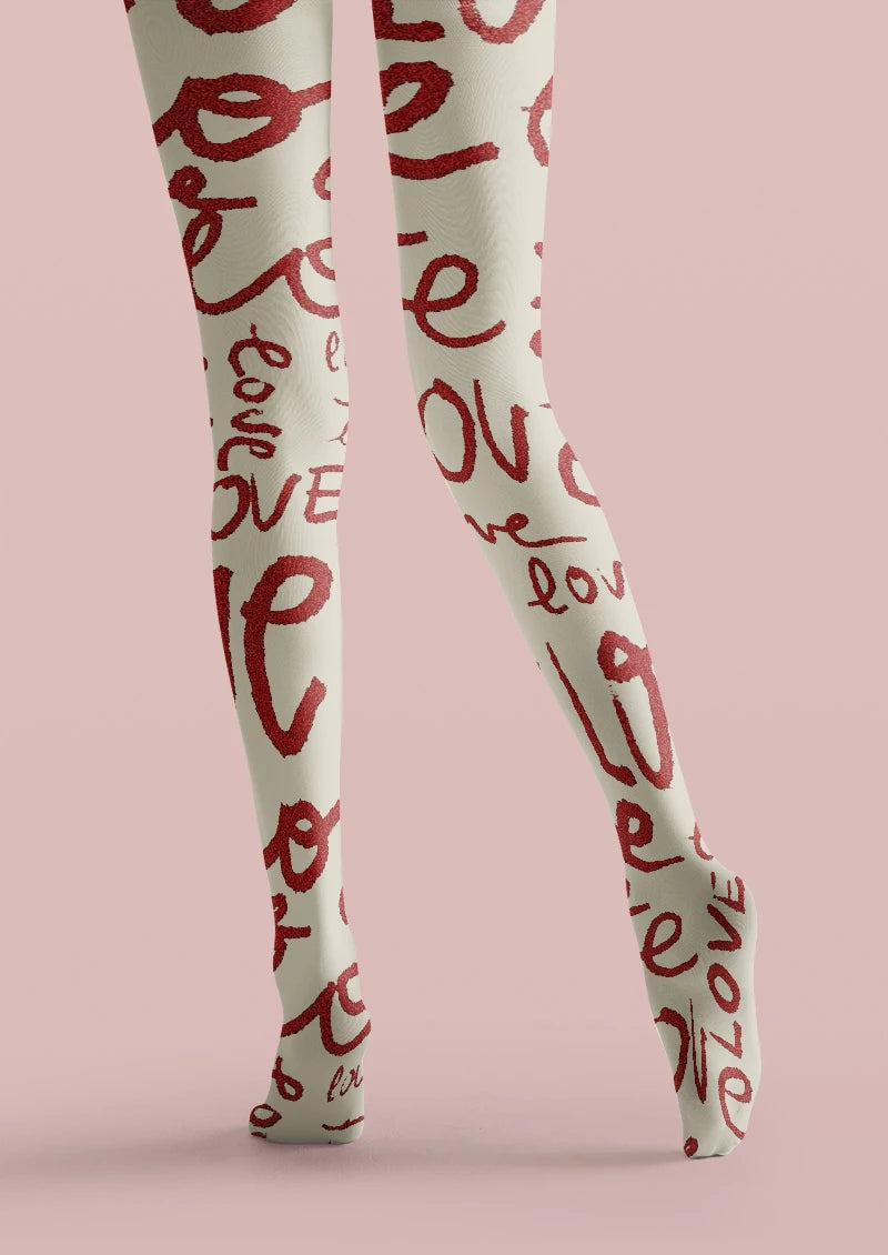 Love Script Tights - Red Letter Graphic Pantyhose | Viken Plan