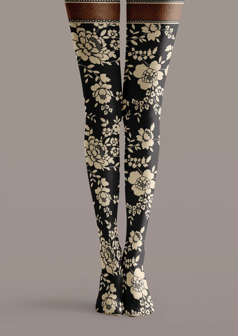 Vintage Floral Tights - Elegant Vintage Floral Pantyhose | Viken