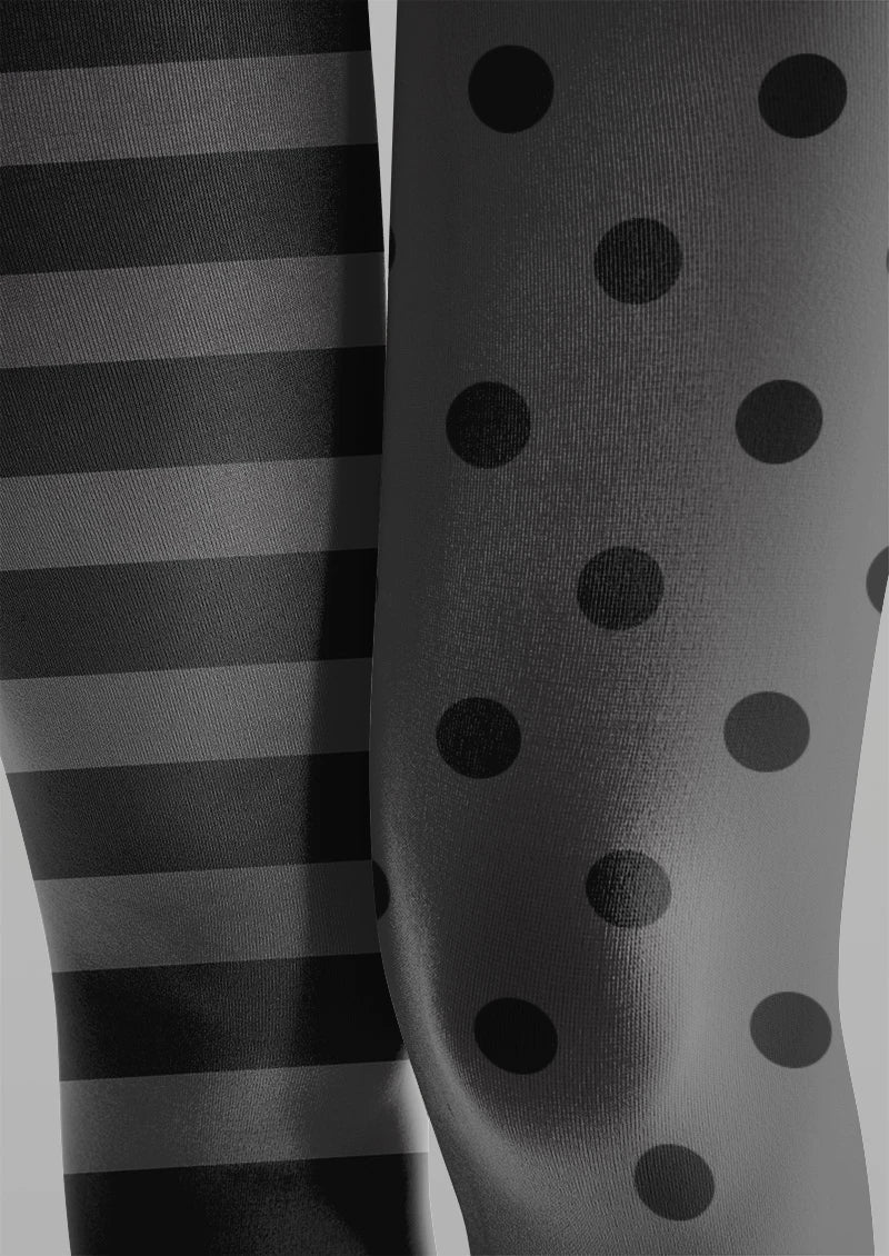 Striped & Polka Dot Gray Tights - Casual Basic Pantyhose | Viken
