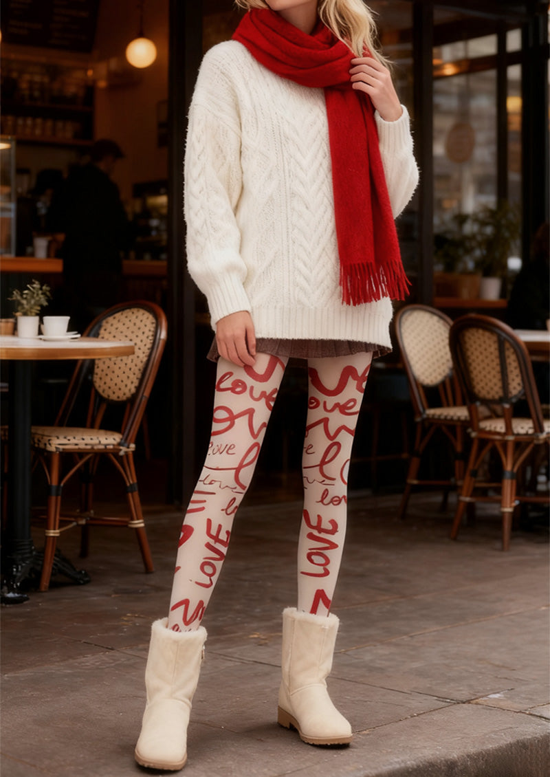 Love Script Tights - Red Letter Graphic Pantyhose | Viken Plan