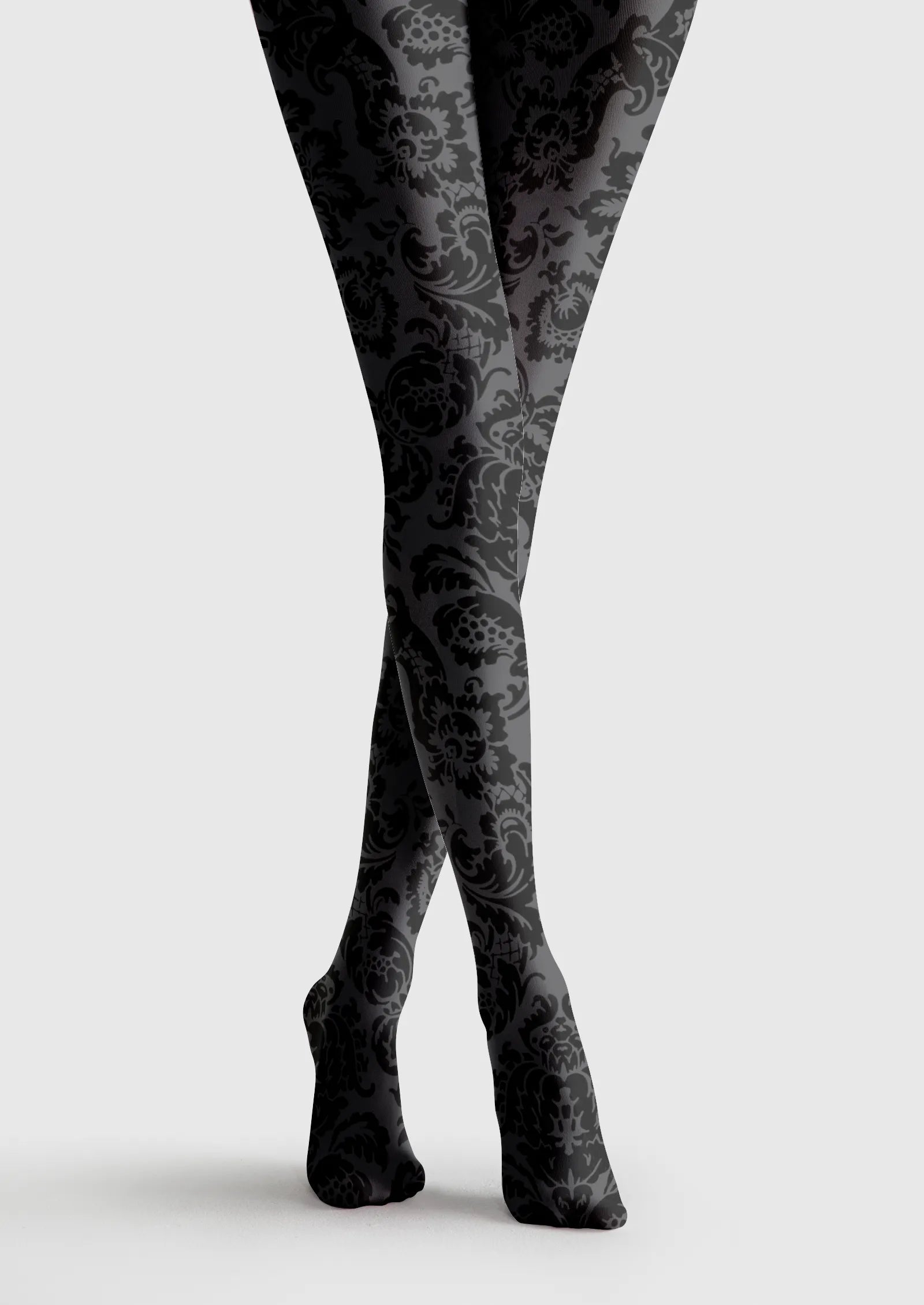 Baroque Bloom Noir Lace Tights – Elegant Vintage Floral Pantyhose