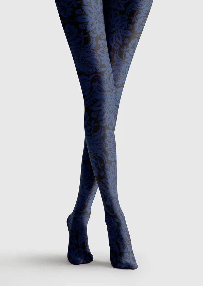 Baroque Bloom Vintage Blue Motif Tights – Fun Art Graphic Pantyhose ...