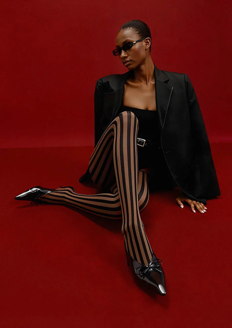 Mocha Vertical Stripes Tights – Slim-Line Stripe Pantyhose | Viken
