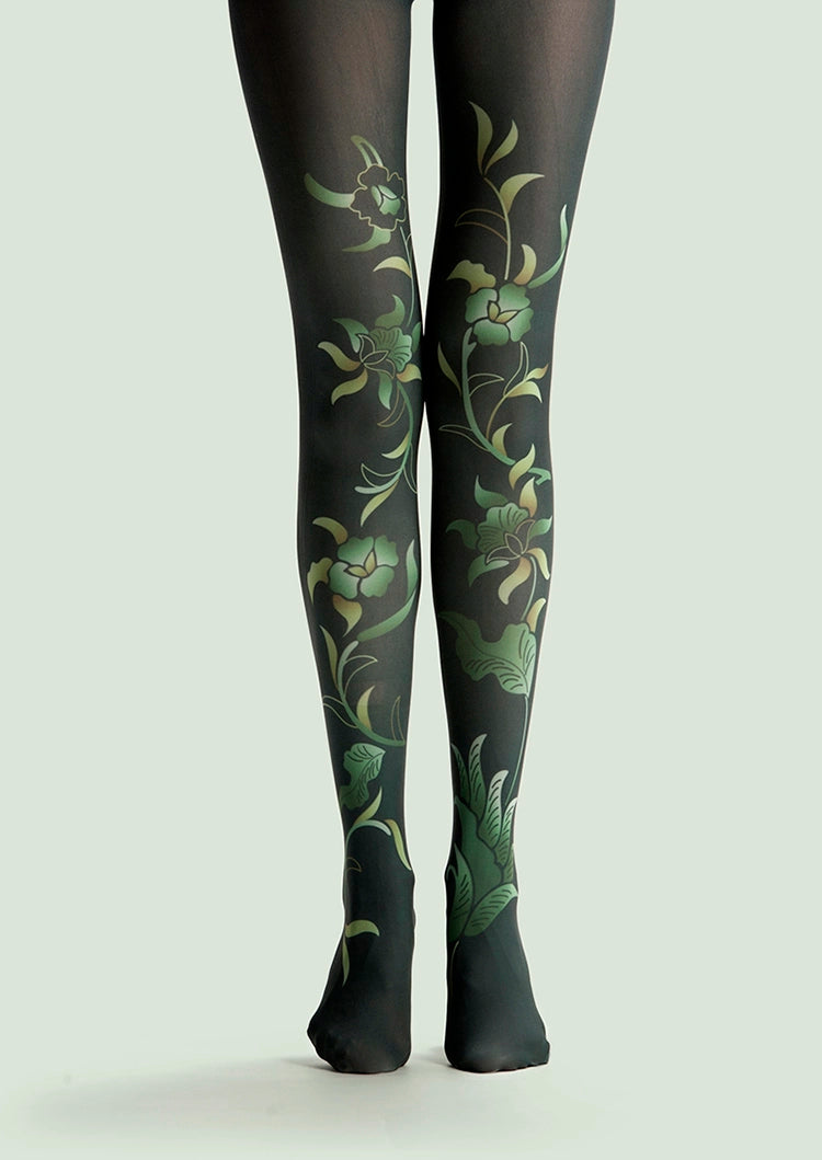 Viken Plan Forest art Print Tights Plant pattern Pantyhose/Tights [green leaves]