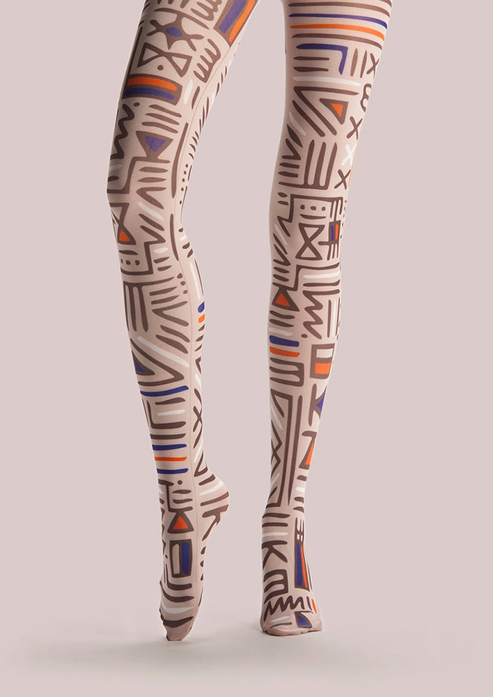 Archaic Symbol Retro Tights – Boho Art Print Pantyhose | Viken Plan ...