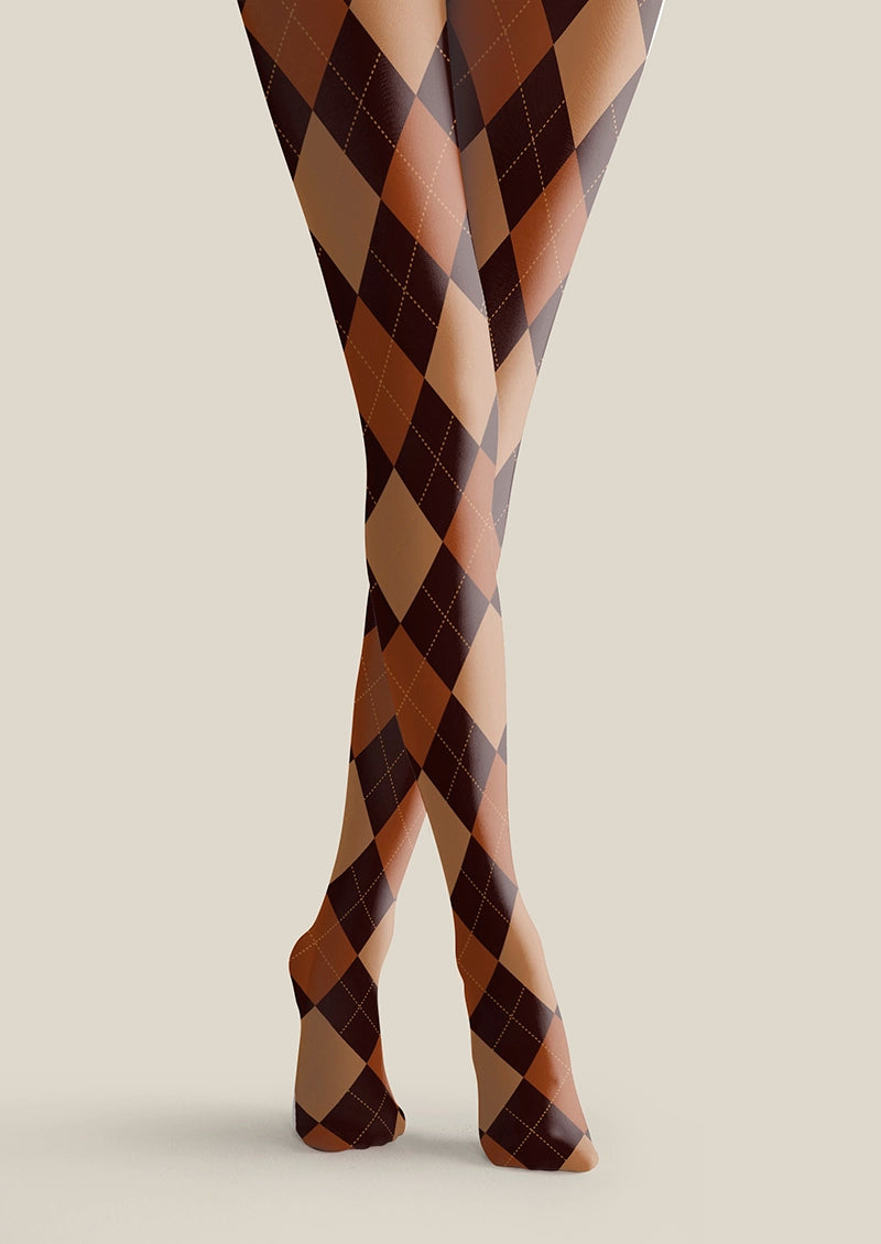 Viken Plan Brown plaid Tights Hosiery Pantyhose