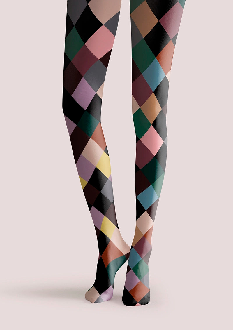 Viken Plan Color Checkered Pattern Tights Hosiery Pantyhose