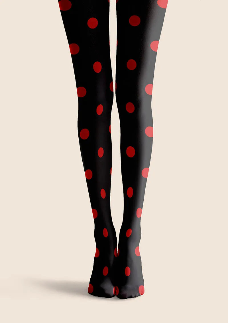 Viken Plan Christmas Retro Polka Red Tights Hosiery Pantyhose