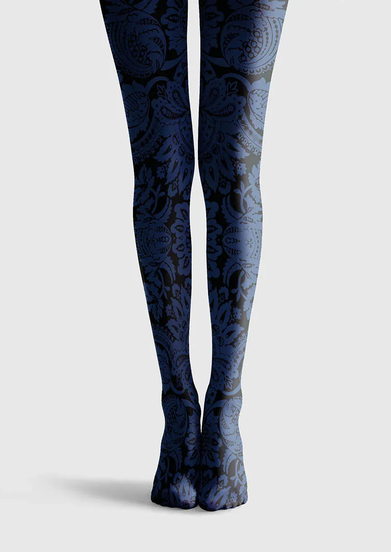 Viken Plan Baroque Bloom Vintage Blue Motif Tights Hosiery Pantyhose