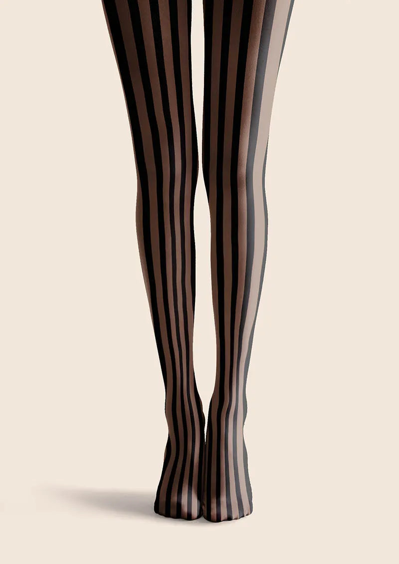 Viken Plan Mocha Vertical Stripes Tights Hosiery Pantyhose