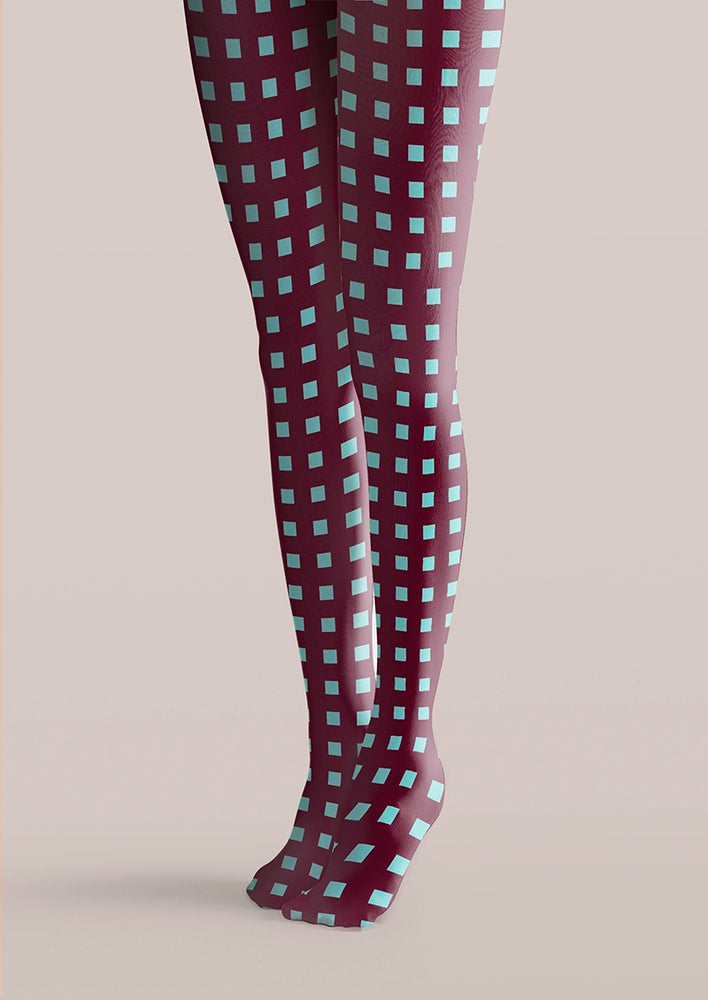 Sky Blue Check Tights – College Style Colored Stripes Pantyhose – VikenPlan