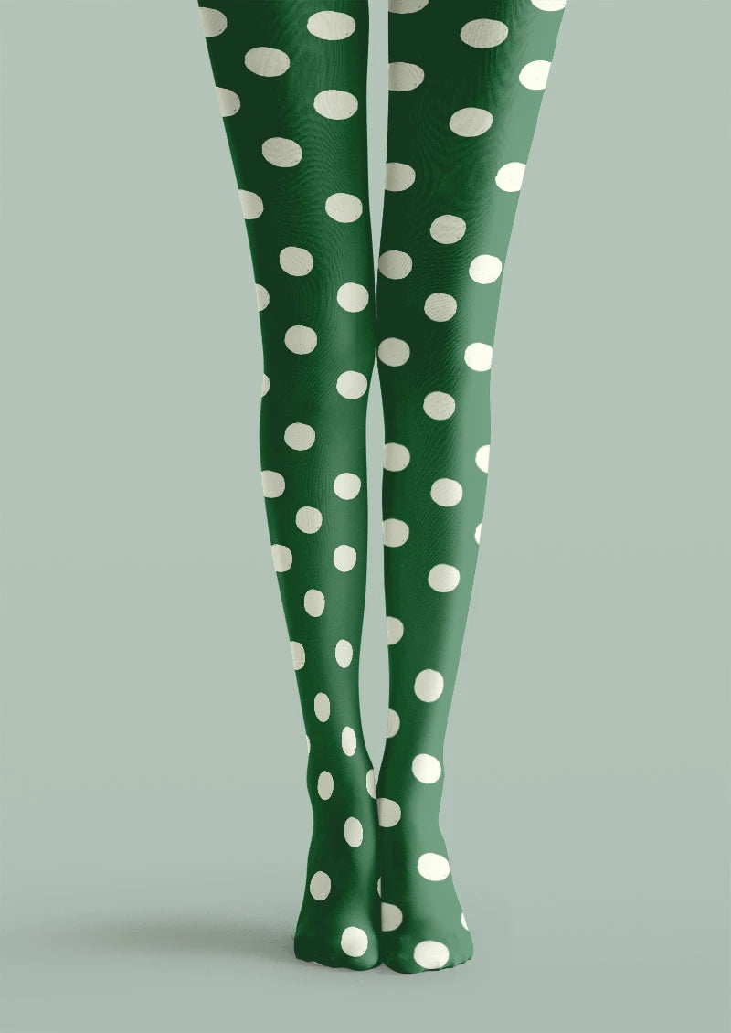 Viken Plan Green White Polka Dot Tights Hosiery Pantyhose