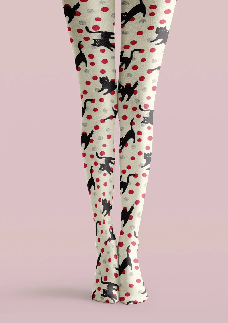 Viken Plan Playful Cat Dot Tights Hosiery Pantyhose