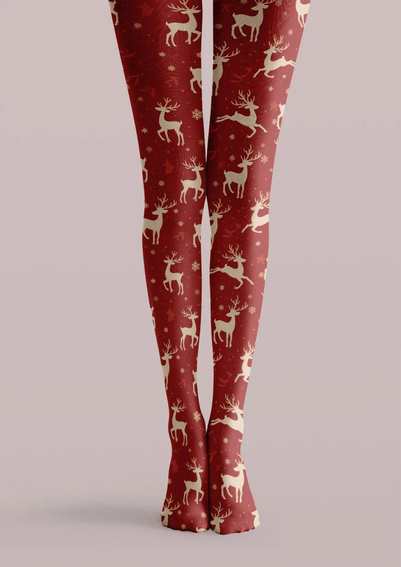 Viken Plan Reindeer Graphic Tights Hosiery Pantyhose