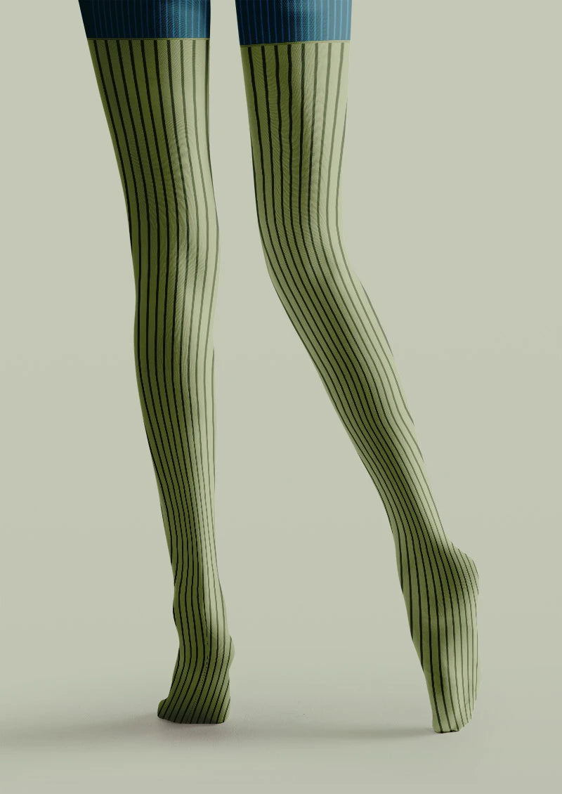 Viken Plan Olive Vertical Striped Tights Hosiery Pantyhose