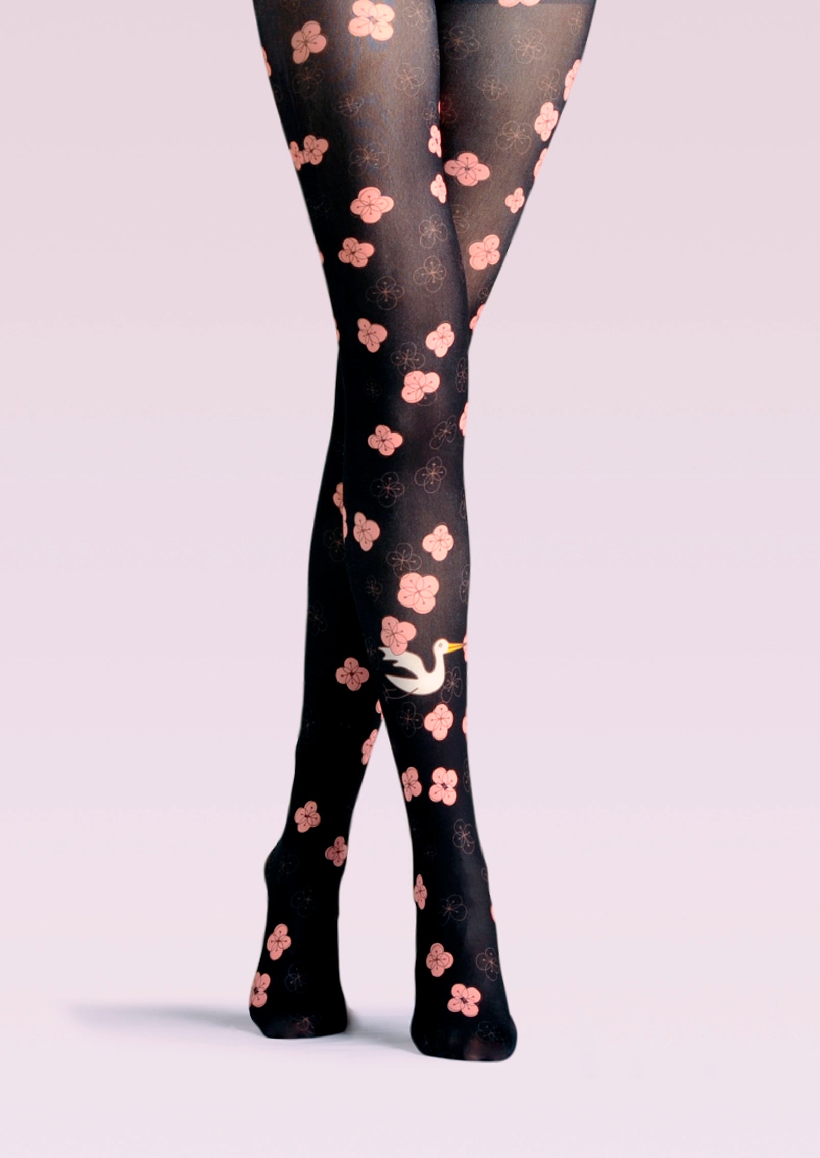 Viken Plan Forest art Print Tights Versatile Pantyhose/Tights [Cherry Blossoms and Birds]