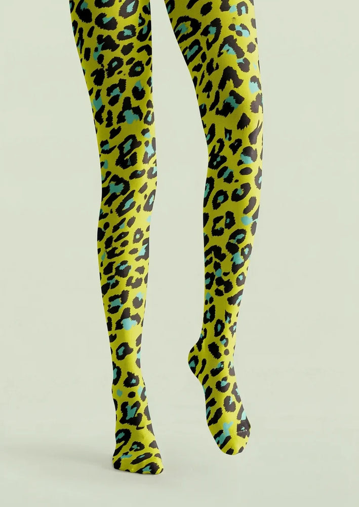 Neon Yellow Leopard Tights Hosiery Pantyhose | Viken Plan – VikenPlan