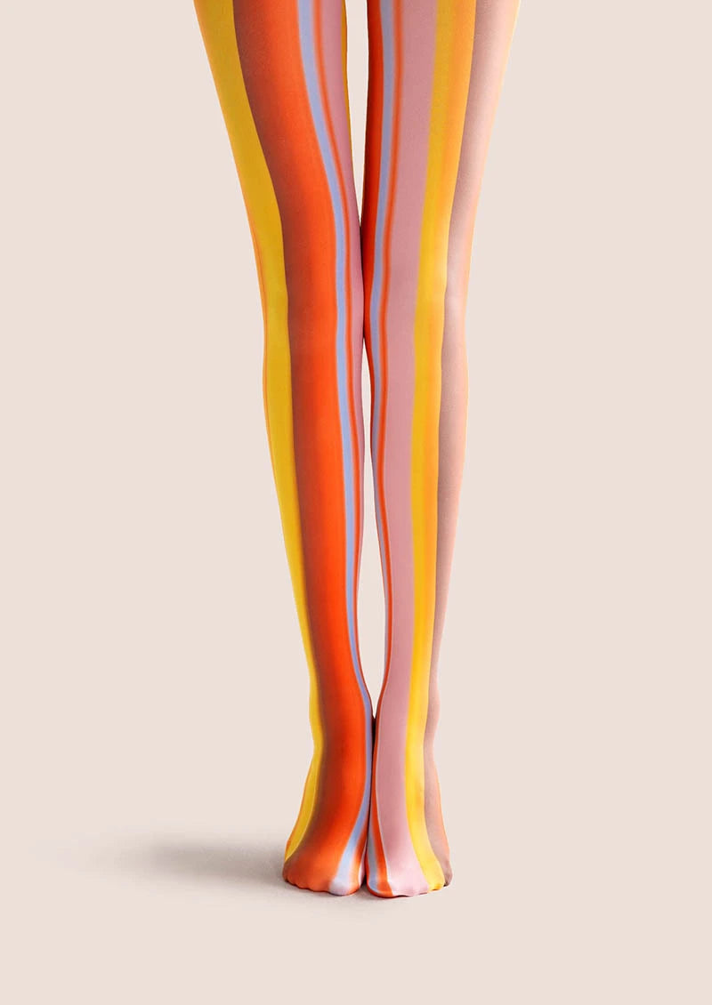 Viken Plan Pop Art Print Tights Colorful Pantyhose/Tights [Orange-Amber Stripes]