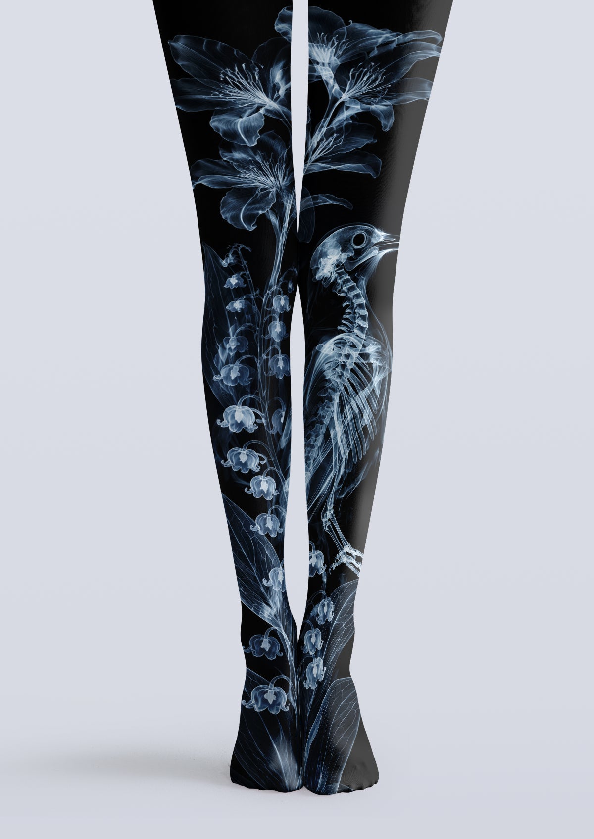 Viken Plan X-Ray Floral Bird Skeleton Tights Hosiery Pantyhose
