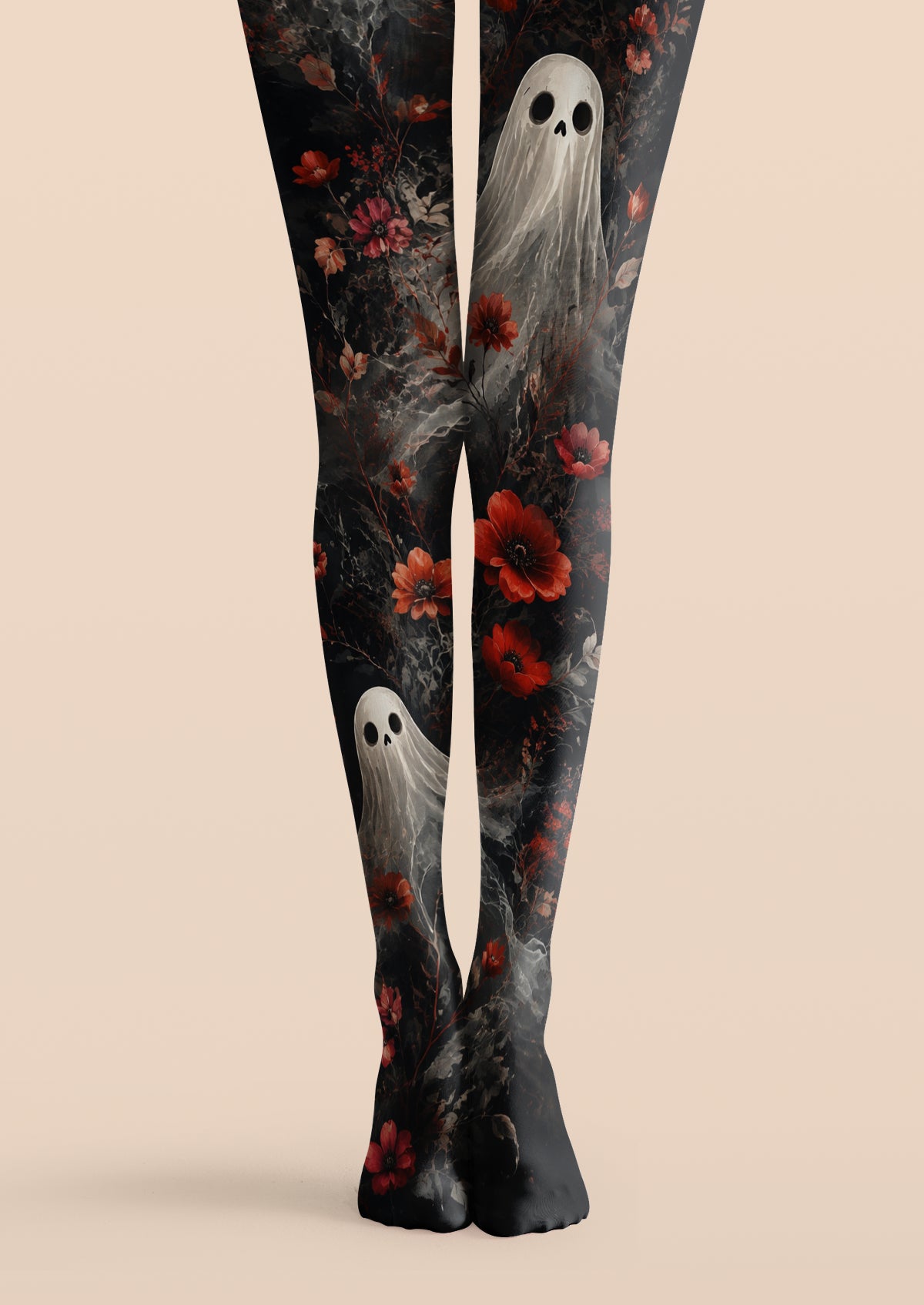 Viken Plan Ghost Floral Graphic Printed Tights Hosiery Pantyhose