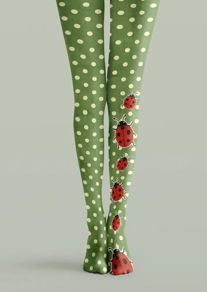Viken Plan Ladybug Polka Dot Tights Hosiery Pantyhose