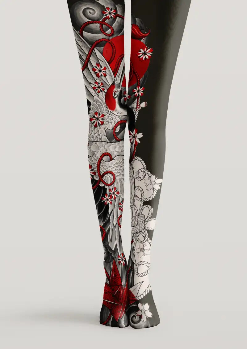 Viken Plan Crane Floral Tights Hosiery Pantyhose