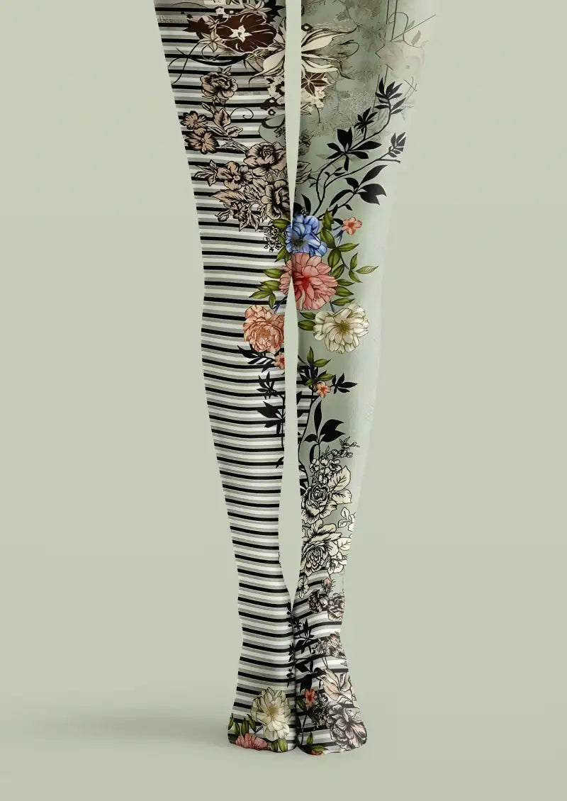 Viken Plan Floral Stripe Graphic Tights Hosiery Pantyhose