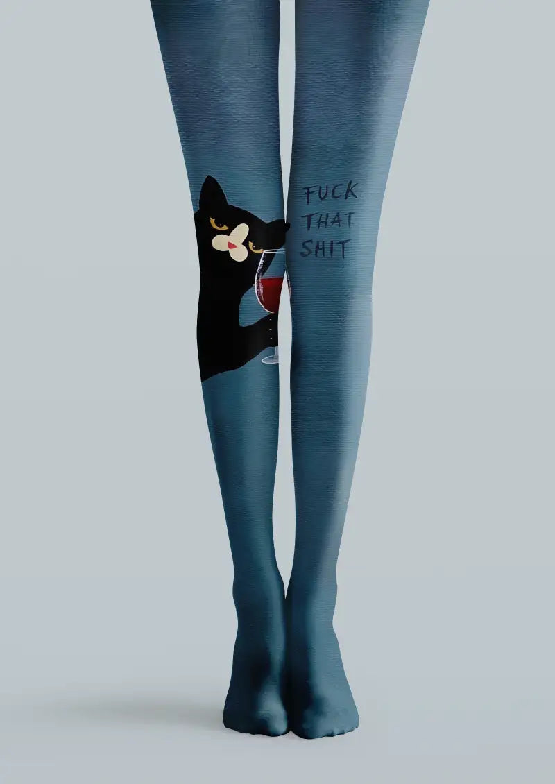 Viken Plan Blue Cat Graphic Tights Hosiery Pantyhose